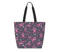 Sac fourre-tout en papier aramide à motifs de rubans roses et de papillons, symbole de la lutte contre le cancer du sein, avec poche zippée, sac de courses réutilisable, léger et imperméable, indisp