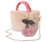 Sac fourre-tout en peluche douce pour femme, joli sac à main, sac à bandoulière avec chaîne et pendentif cerise pour filles, kaki
