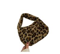 Sac fourre-tout en peluche Sac à bandoulière en peluche douce for femme, couleur unie, motif léopard, sous les bras, fourre-tout pour le Shopping(Color 01)