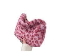 Sac fourre-tout en peluche Sac à bandoulière en peluche douce for femme, couleur unie, motif léopard, sous les bras, fourre-tout pour le Shopping(Pink)