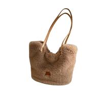 Sac fourre-tout en peluche Sac à bandoulière en peluche, sacoche fourrure moelleuse, grande capacité, bourse solide for le travail, les voyages, shopping pour le Shopping(Brown)