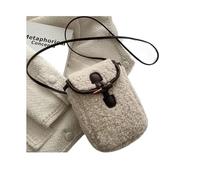 Sac fourre-tout en peluche Sacoche for téléphone en laine d'agneau for femme, fausse fourrure, douce et agréable à porter, bandoulière, portable, bouton corne, peluche, carrée, confortable(Beige)