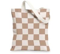 Sac fourre-tout en toile à carreaux, élégants et réutilisables, respectueux de l'environnement, légers, beiges, sacs à bandoulière 33 x 38 cm