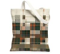Sac fourre-tout en toile à carreaux, lignes à carreaux rustiques et confortables, vert automne, sacs fourre-tout de tous les jours, 33 x 38 cm, vert, 13x15 Inch