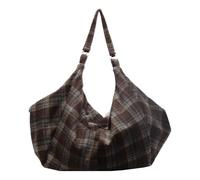 Sac fourre-tout en toile à carreaux pour femmes et filles avec sangle réglable, sac à main de grande capacité pour les voyages, le shopping, le travail et un usage quotidien, Café, 230x140x50mm