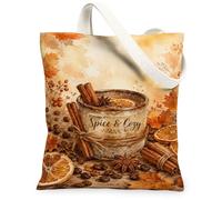 Sac fourre-tout en toile à la cannelle, rustique et confortable, orange étoilé, anis, sacs d'épicerie 33 x 38 cm, Orange, 13x15 Inch