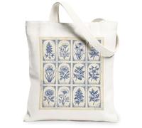 Sac fourre-tout en toile à motif floral pour femme, motif botanique vintage, rose iris, bleu printemps, lavable, réutilisable, sac fourre-tout quotidien pour shopping, brunch, parc, bibliothèque