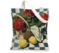 Sac fourre-tout en toile à motif floral, sacs d'épicerie vintage respectueux de l'environnement, sacs à main légers à bandoulière rouge, Rouge, 13x15 Inch