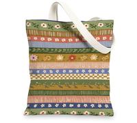 Sac fourre-tout en toile à motif floral, vintage, réutilisable, léger et respectueux de l'environnement, vert, 33 x 38,1 cm