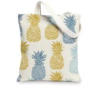 Sac fourre-tout en toile ananas, motif fruits tropicaux, sacs de courses respectueux de l'environnement, décontracté, léger, lavable, bandoulière C, Beige, 13x15 Inch