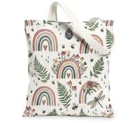 Sac fourre-tout en toile arc-en-ciel pour femme, fleurs naturelles, fougère, printemps pastel, lavable et réutilisable, pour le shopping, le brunch, le parc, la bibliothèque, les excursions d'une