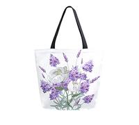 Sac fourre-tout en toile avec bouquet de pivoines de lavande, sac de plage pour femme, fleurs blanches de printemps, sac à bandoulière, grand sac à main réutilisable, léger pour le shopping, les cours