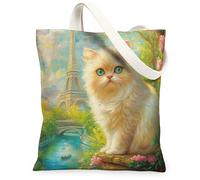 Sac fourre-tout en toile avec chats persans à poils courts pour le shopping, 33 x 38,1 cm, tour romantique, sac d'épicerie réutilisable, sac à bandoulière pour femme, peinture d'animaux domestiques
