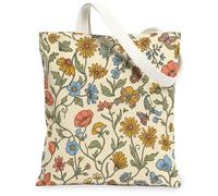 Sac fourre-tout en toile avec chrysanthème pour femme, motif botanique, papillon, coquelicot, printemps, jaune, lavable, réutilisable, idéal pour l'extérieur, les voyages, le travail, la lecture, 33 x