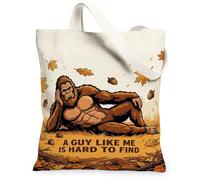 Sac fourre-tout en toile avec citation amusante Sasquatch Automne 33 x 38 | Thème folklore cryptid, citation humoristique, feuilles d'érable tombantes, esthétique extérieure, illustration inspirée de