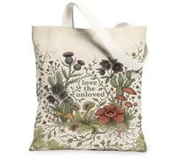 Sac fourre-tout en toile avec citation botanique et fleurs sauvages 33 x 38 | Illustration botanique, citation inspirée de la nature, art végétal fantaisie, palette de couleurs terreuses