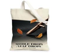 Sac fourre-tout en toile avec citation de disque vinyle d'automne 33 x 38,1 | Thème disque vinyle, motif feuilles tombées, art musical nostalgique, citation d'automne saisonnière
