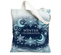 Sac fourre-tout en toile avec citation de flocon de neige céleste d'hiver | Accents célestes brillants, motifs de givre tourbillonnants, horizon nocturne profond, esthétique, accessoire de transport