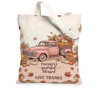 Sac fourre-tout en toile avec citation de Thanksgiving Harvest Pickup Truck 33 x 38 cm