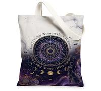 Sac fourre-tout en toile avec citation drôle d'astrologie et roue du | Illustration de roue du zodiaque, phases lunaires, chat céleste, citation spirituelle, thème d'automne saisonnier