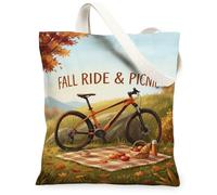 Sac fourre-tout en toile avec citation en forme de vélo d'automne 33 x 38 | Paysage d'automne, couverture de pique-nique, esthétique rustique, thème aventure en plein air, atmosphère saisonnière
