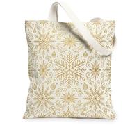 Sac fourre-tout en toile avec citation flocon de neige dorée 33 x 38 cm | Esthétique en feuille d'or, impression botanique d'hiver, accessoire de shopping réutilisable, motif de vacances sophistiqué