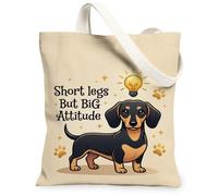 Sac fourre-tout en toile avec citation humoristique teckel 33 x 38 cm