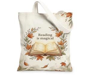 Sac fourre-tout en toile avec citation littéraire d'automne 33 x 38 cm | Couronne de feuilles d'érable, esthétique d'automne confortable, citation littéraire, texture semblable au lin