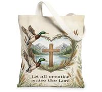 Sac fourre-tout en toile avec citation religieuse canard et croix colvert