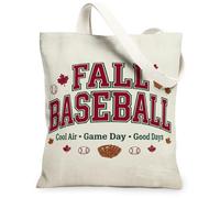 Sac fourre-tout en toile avec citation saisonnière de baseball d'automne 33 | Lettrage collégial, accents de feuille d'érable, cadeau pour amateur de sport, accessoire de jour de match d'automne