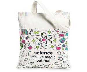 Sac fourre-tout en toile avec citation scientifique Illustration Atom 33 x | Citation scientifique, verrerie de laboratoire, formules moléculaires, impression scientifique fantaisie