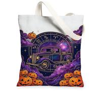 Sac fourre-tout en toile avec citrouilles du zodiaque mystique pour