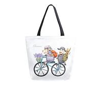 Sac fourre-tout en toile avec deux moutons amusants - Sac de plage - Lavande de Provence - Sac à bandoulière pour vélo - Grand sac à main réutilisable léger pour le shopping, les courses, les voyages
