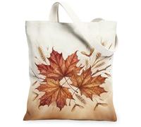 Sac fourre-tout en toile avec feuilles d'érable, graines de blé rustiques naturelles, marron automne, 33 x 38 cm