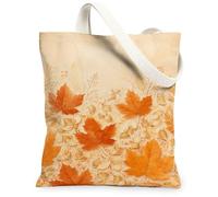 Sac fourre-tout en toile avec feuilles d'érable, graines inspirées de la nature automnale, branches d'automne, sacs d'épicerie 33 x 38 cm, Orange, 13x15 Inch