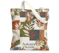 Sac fourre-tout en toile avec feuilles, formes géométriques bohèmes saisonnières, texte automne, vert, sac fourre-tout esthétique 33 x 38 cm, vert, 13x15 Inch