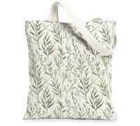 Sac fourre-tout en toile avec feuilles pour femme, tiges botaniques naturelles, bourgeons, vert printemps, lavable, réutilisable, idéal pour l'extérieur, les voyages, le travail, la lecture, 33 x 38