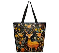Sac fourre-tout en toile avec fleurs oranges Sika Cerf Sac à provisions Sac à bandoulière en toile pour femme et homme
