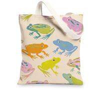 Sac fourre-tout en toile avec grenouilles colorées, respectueux de l'environnement, sacs à provisions réutilisables, sacs à bandoulière légers 33 x 38 cm