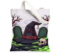 Sac fourre-tout en toile avec illustration de cimetière Chapeau de sorcière