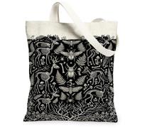 Sac fourre-tout en toile avec illustration de squelette gothique 33 x 38 cm | Esthétique de la forêt gothique, motif rustique sombre, illustration détaillée de l'anatomie des insectes et des animaux