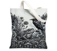 Sac fourre-tout en toile avec illustration gothique crapaud et corbeau 33 x | Architecture gothique, corbeau, botanique maussade, esthétique gothique, illustration monochrome