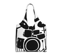 Sac fourre-tout en toile avec impression de batteur - Sac à main à bandoulière - Grande capacité, Noir , Taille unique