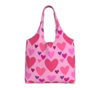 Sac fourre-tout en toile avec impression en forme d'amour rose pour femme, sac d'épicerie réutilisable, grande pochette en toile, sac à main portable