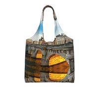 Sac fourre-tout en toile avec impression paysage Paris - Sac à main à bandoulière - Grande capacité, Noir , Taille unique