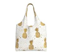 Sac fourre-tout en toile avec imprimé ananas à paillettes dorées - Grande capacité, Noir , Taille unique