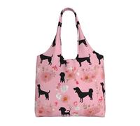 Sac fourre-tout en toile avec imprimé bouledogue français et fleurs, sac à main à bandoulière, grande capacité, Noir , Taille unique