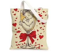 Sac fourre-tout en toile avec imprimé cœur pour la Saint-Valentin, motif amour romantique, léger, lavable, festif chic et élégant, beige, 13x15 Inch