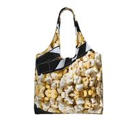 Sac fourre-tout en toile avec imprimé de cinéma et pop-corn - Sac à main à bandoulière - Grande capacité, Noir , Taille unique