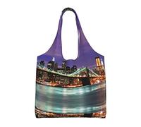 Sac fourre-tout en toile avec imprimé nuit de New York Grande capacité, Noir , Taille unique